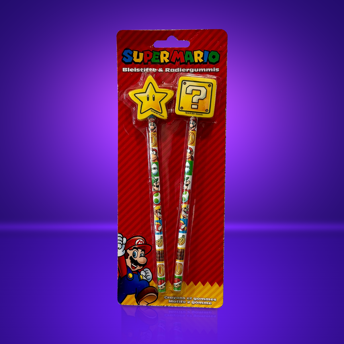 Super Mario – Bleistift- & Radiergummi-Set