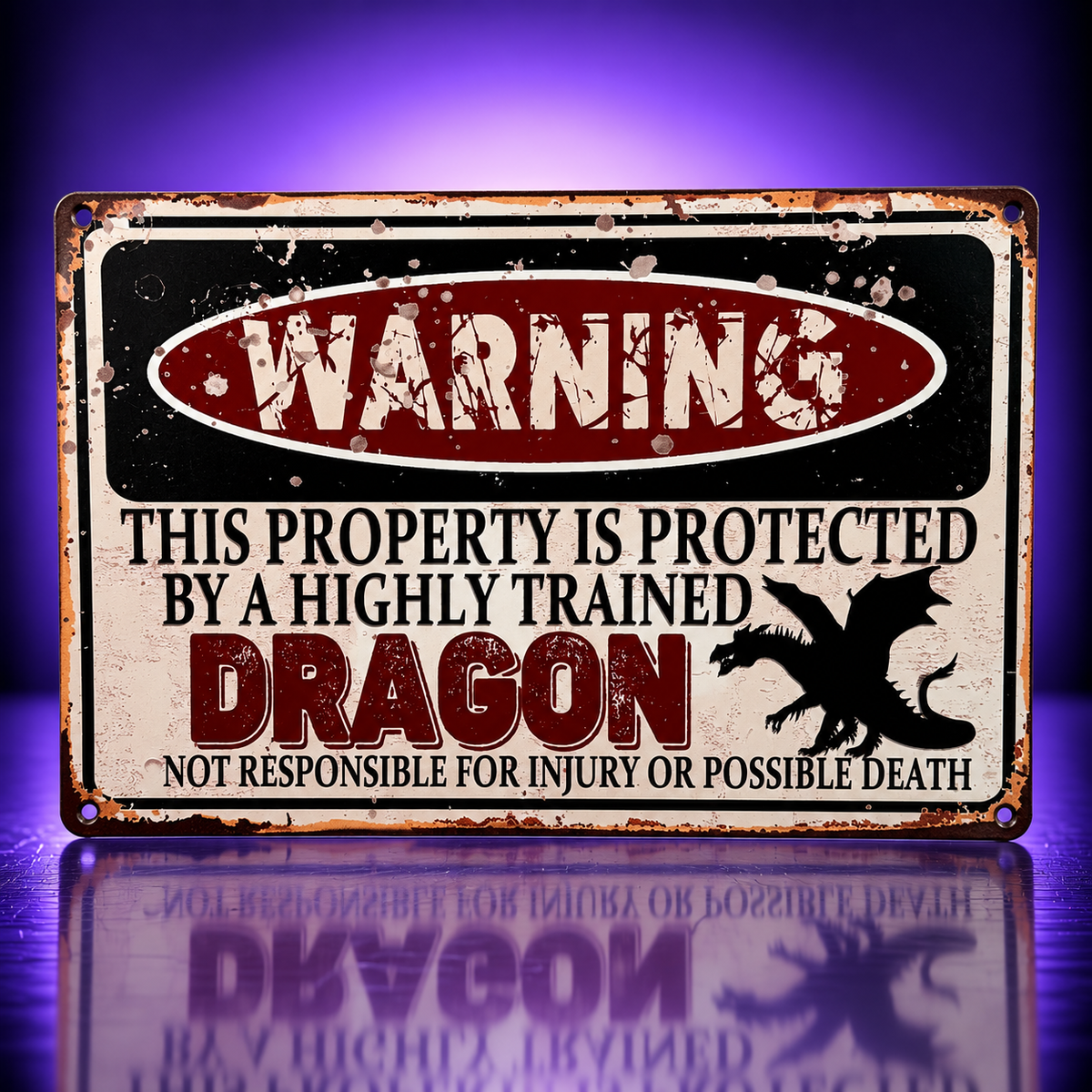 Warning – Highly Trained Dragon Metallschild